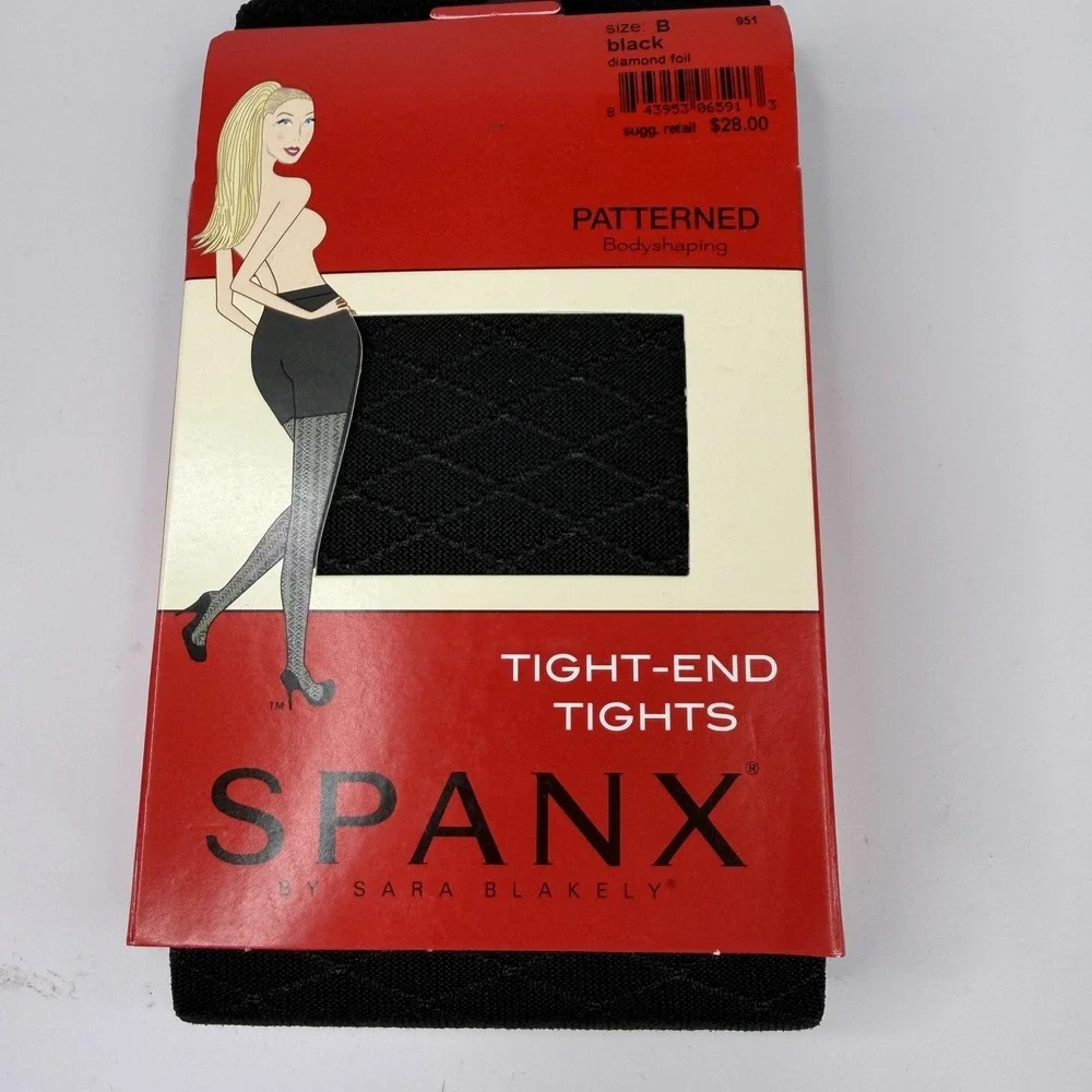 Spanx Tight-End Leggings Womens Size B Black Diamond Foil Patterned Bodyshaping